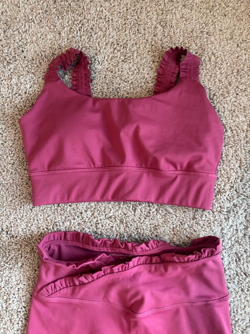 NWOT Sincerely Jules Active Raspberry Pink Ruffle Workout Set - Picture 3 of 6